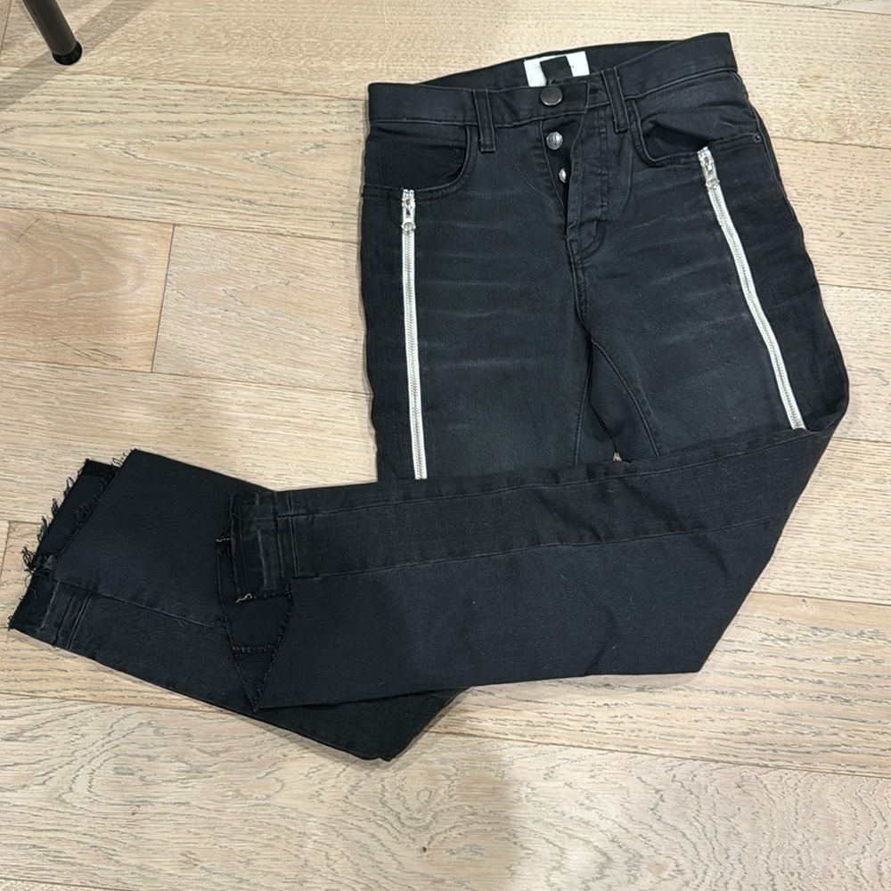 Current Elliot black gray straight jeans mid high rise with zipper detail 24